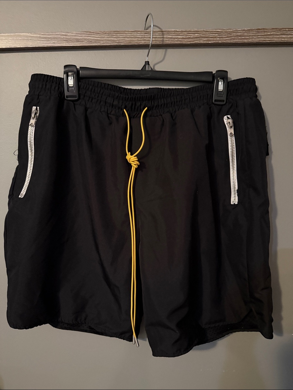 MNML Black Athletic Shorts with Yellow Drawcord Nylon XL